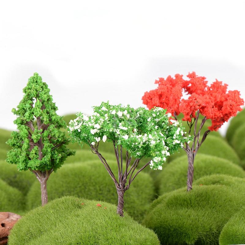 Mô hình cây hoa nhiều màu sắc, cây thông trang trí sân vườn, bàn làm việc văn phòng tiểu cảnh, sen đá, terrarium