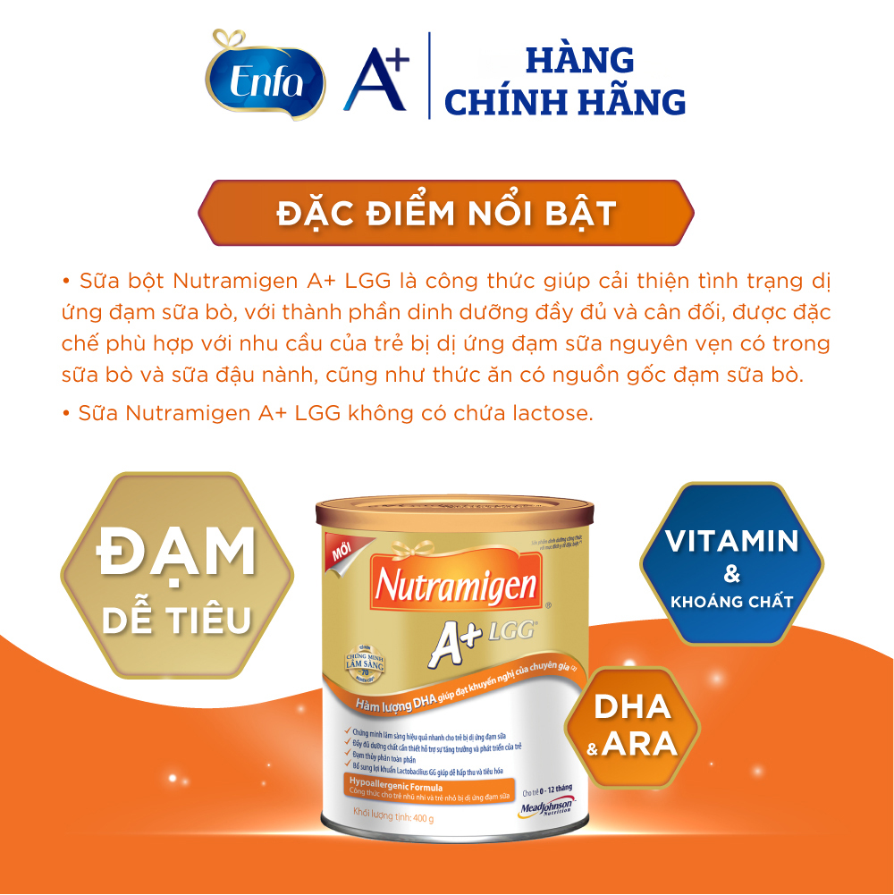 Sữa bột Nutramigen A+ LGG - Sữa cho trẻ dị ứng đạm sữa bò cho trẻ 0-12 tháng (400g)