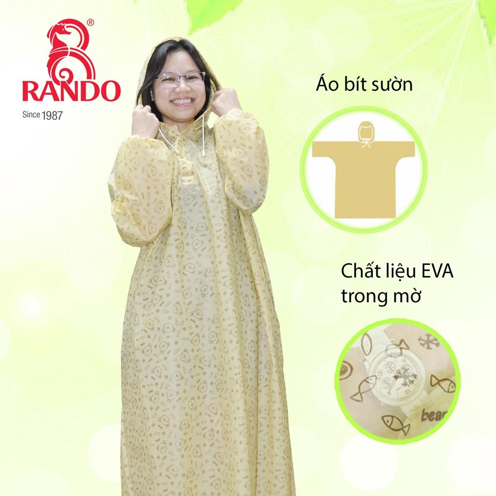 Áo Mưa Bít Sườn Mặc 1 Người EVA, Chính Hãng RANDO, Họa Tiết Gấu Và Cá, Nhựa Thân Thiện Môi Trường, Không Thấm Nước