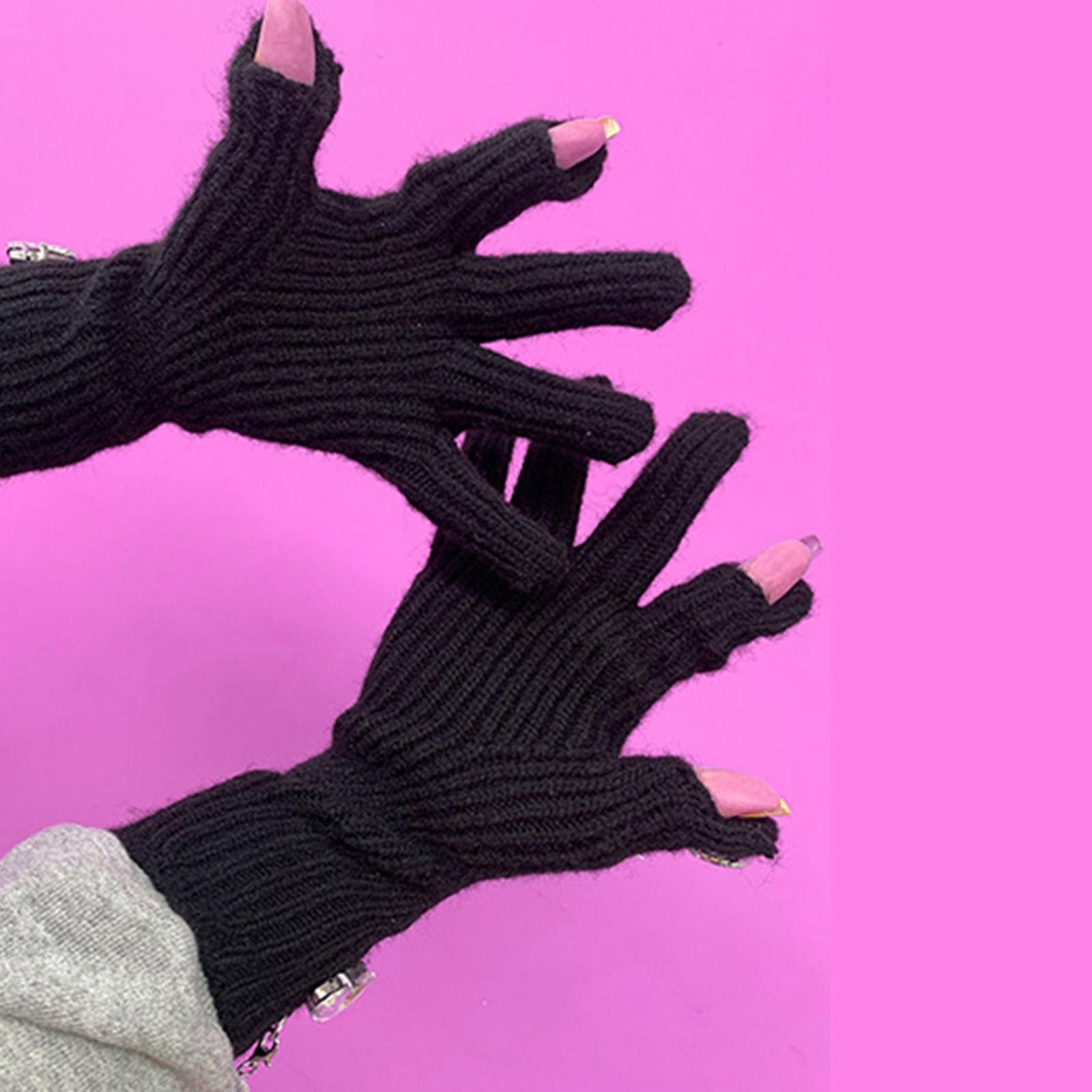 Women Winter Warm Gloves Faux Rhinestone Full Finger Thermal Gloves Elastic