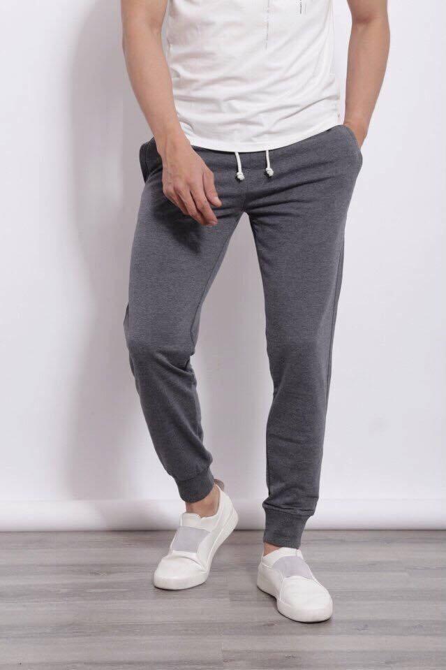 Quần jogger nam trơn bo gấu thun nỉ