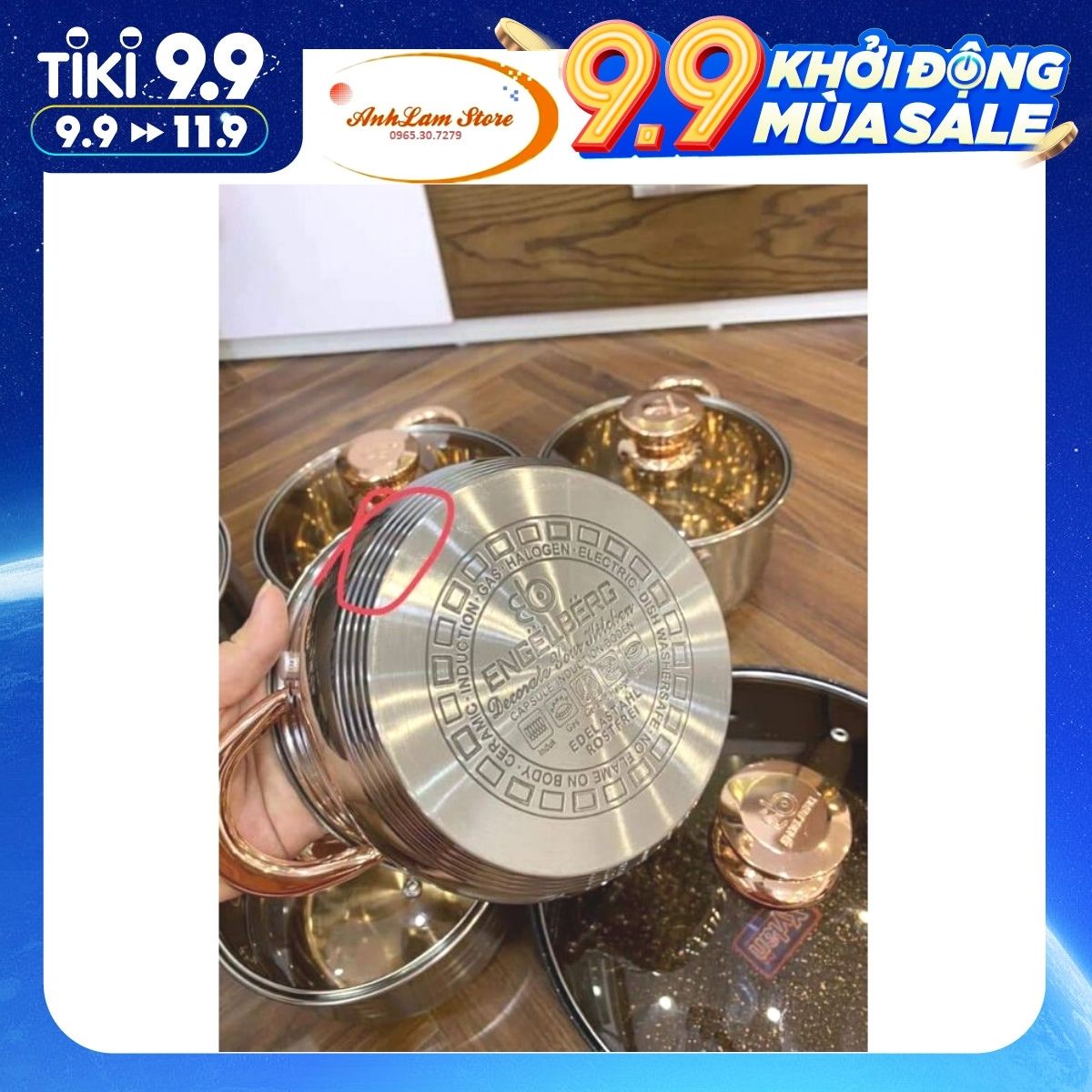 Bộ Nồi ANGELBERG Đức 6 Món - Bộ Nồi Chef 6 Món INox Cao Cấp Dùng Cho Mọi Loại Bếp