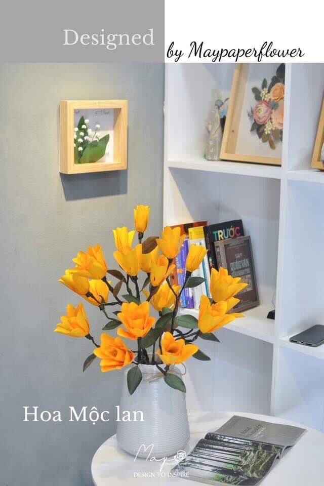 Hoa giấy handmade trang trí, Hoa Mộc Lan vàng, Maypaperflower - hoa giấy nghệ thuật, hoa cắm bình, decor nhà ở văn phòng