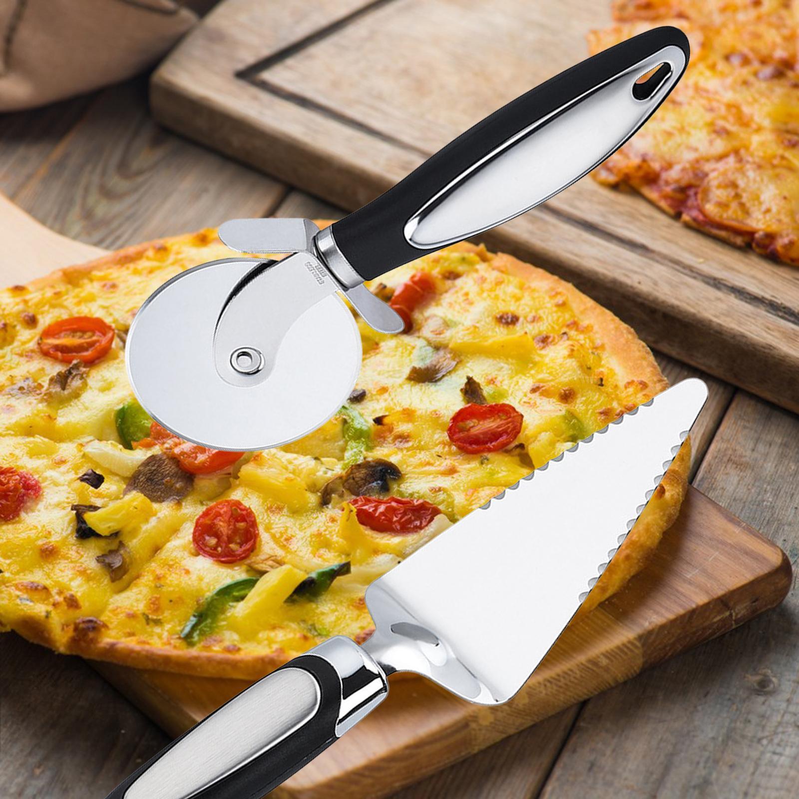 2Pcs Pizza Slicer and Spatula for Large and Small Pizza Serrated Pizza Wheel
