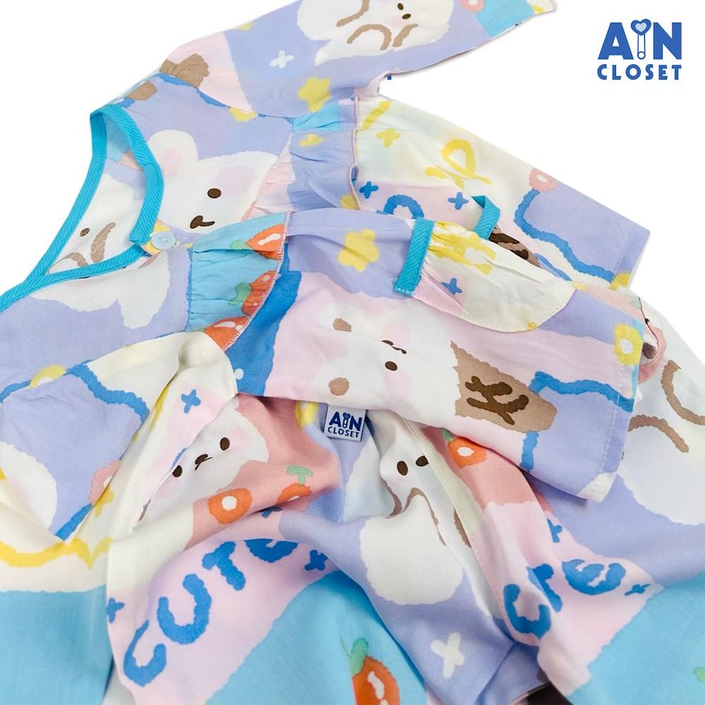 Bộ quần áo Dài bé gái họa tiết Gấu Cute Xanh lanh lụa. - AICDBGSYYE3P - AIN Closet