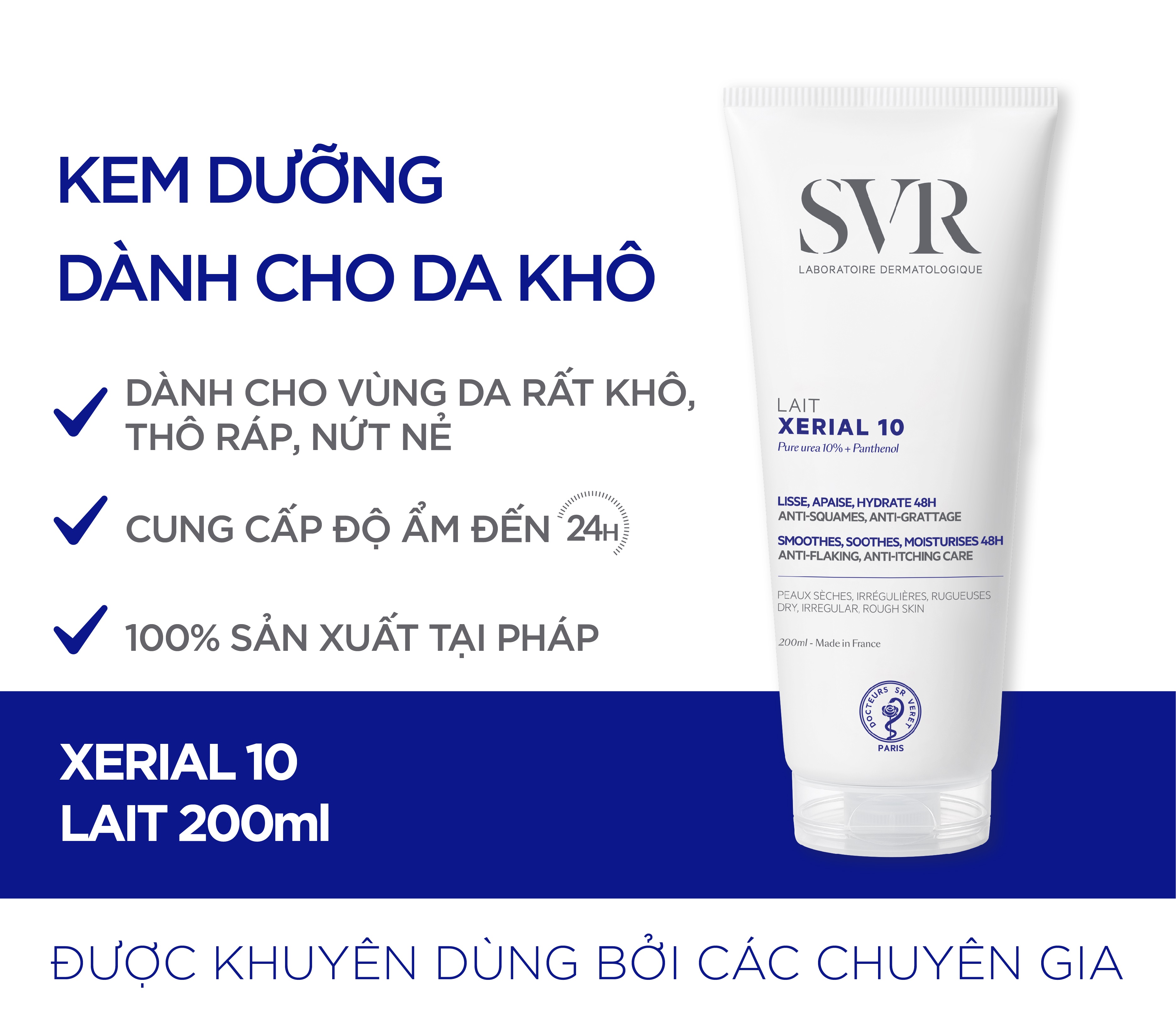 Kem dưỡng ẩm toàn thân dành cho da khô, bong tróc vảy XERIAL 10 Lait 200ml