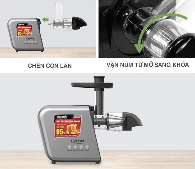 Máy Ép Chậm Trái Cây Hoa Quả Trục Ngang Creen CRJ-250, Máy Ép Tốc Độ Chậm Dung Tích 350ml - Hàng chính hãng