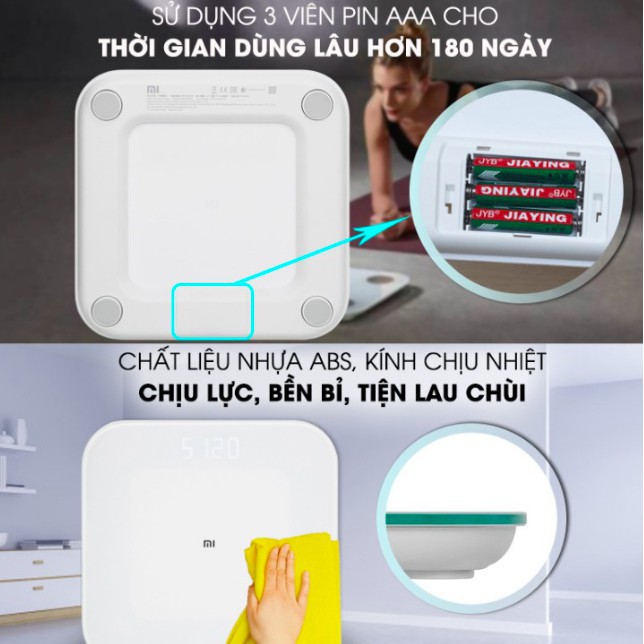 Cân điện tử thông minh Xiaomi Sothing Gen 2, tải trọng tối đa 120kg, kết nối theo dõi qua app- Hàng chính hãng
