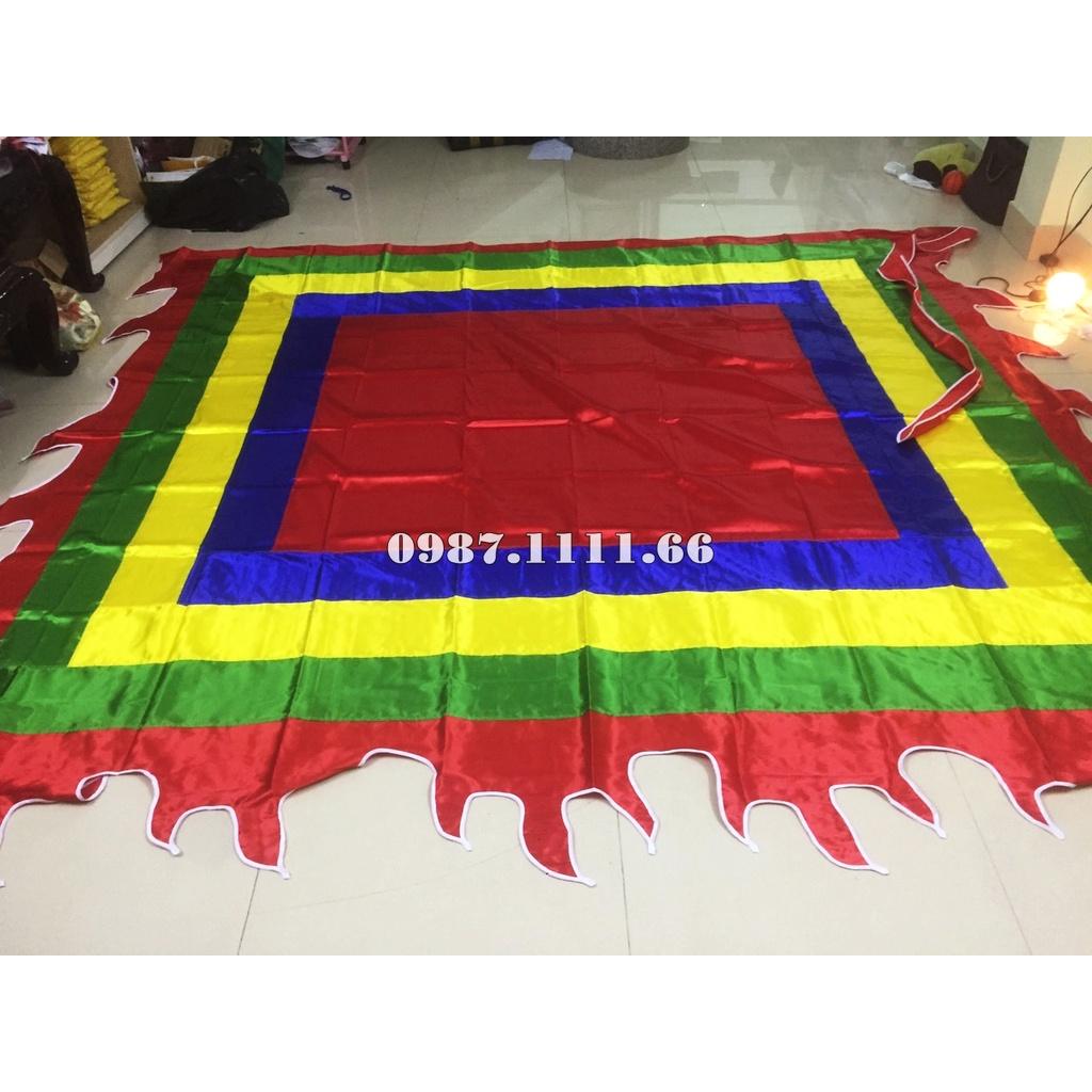 Cờ Ngũ Sắc - Cờ Thần kích thước 3x3m Chất Liệu Vải Phi Bóng Dày Dặn Đường may sắc chắc chắn