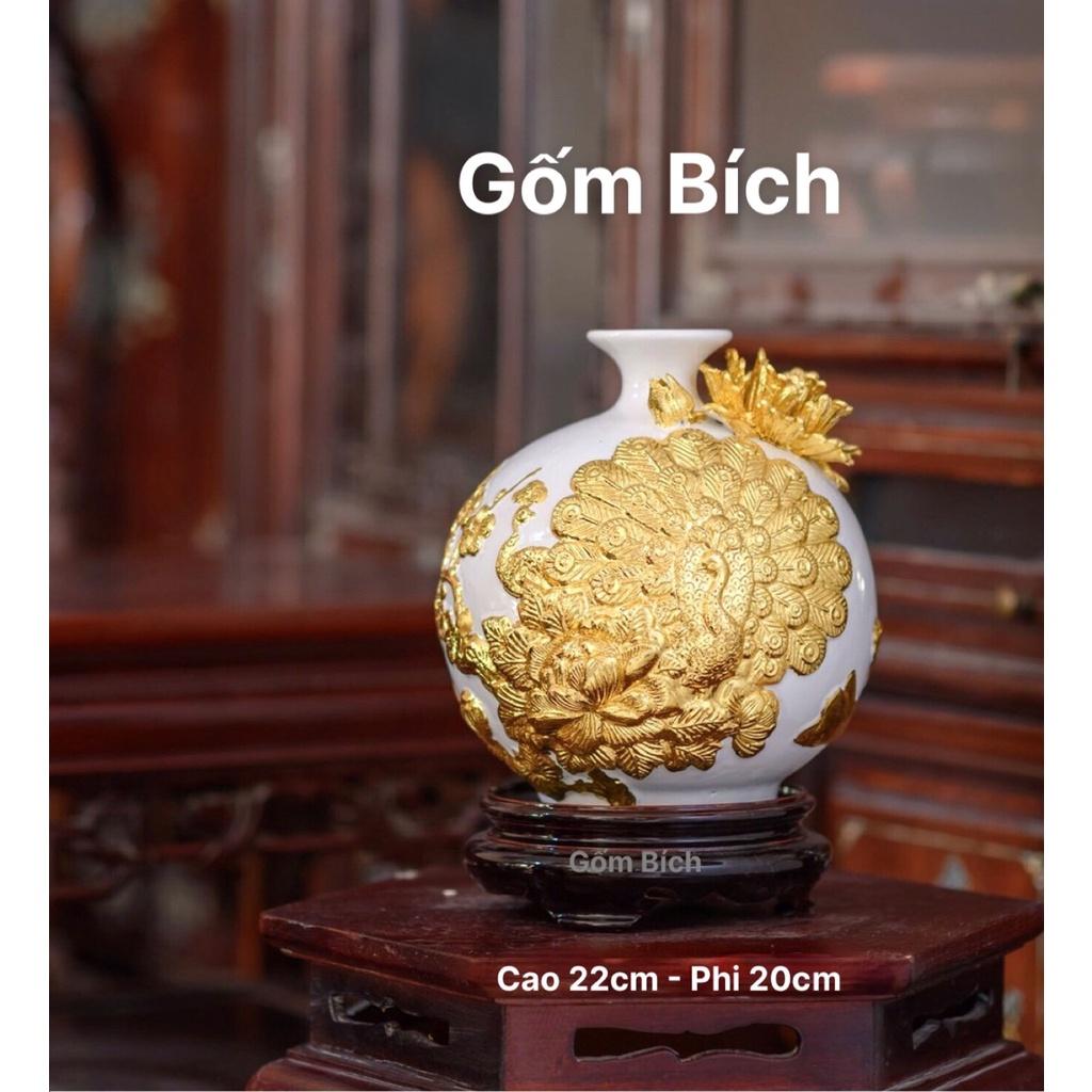 Bình Hút Lộc Công Đào Phú Quý Vinh Hoa Dát Vàng Bình Phong Thủy Tài Lộc Gốm Sứ Bát Tràng