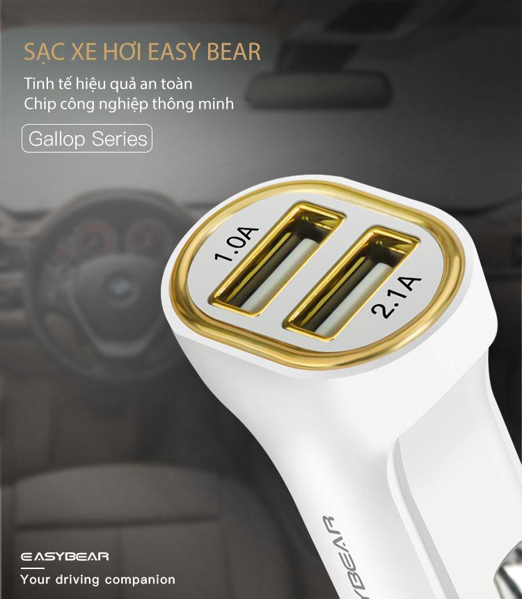 Sạc ô tô 2 cổng Easy Bear Gallop Series - Hàng nhập khẩu