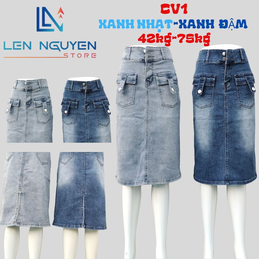 CV1_Quần jean nữ, chân váy, lưng cao, quần bò nữ dáng ôm, quần rin nữ có big size, cho 42kg đến 75kg,LEN NGUYEN STORE - Xanh Đậm
