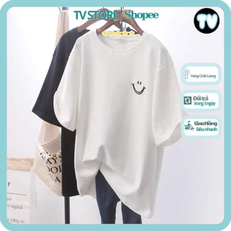 Áo thun nữ TVSTORE  Áo phông logo mặt cười TH6 cotton mát form rộng unisex nhiều màu
