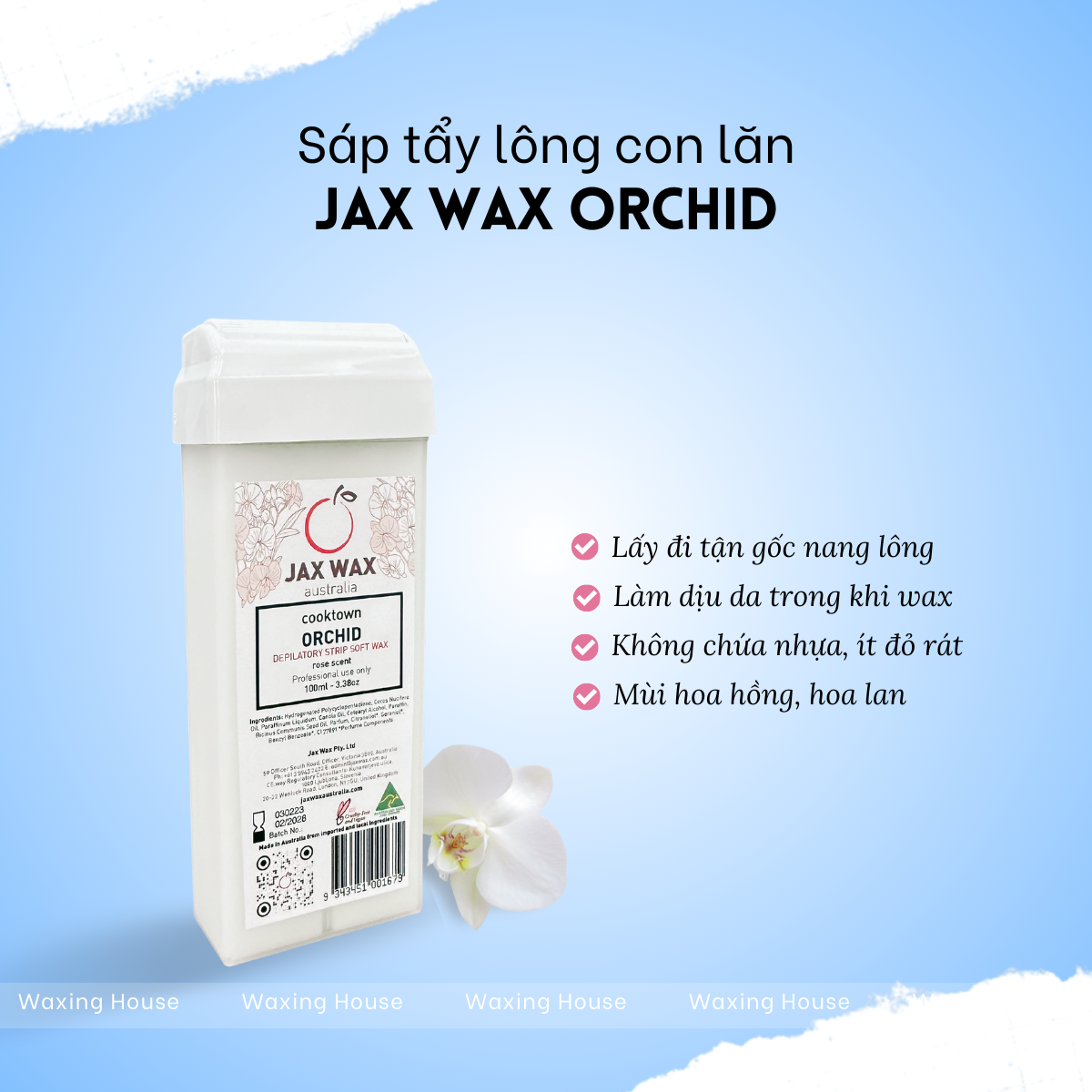 Sáp tẩy lông ấm con lăn Jax Wax Australia Orchid 100ml