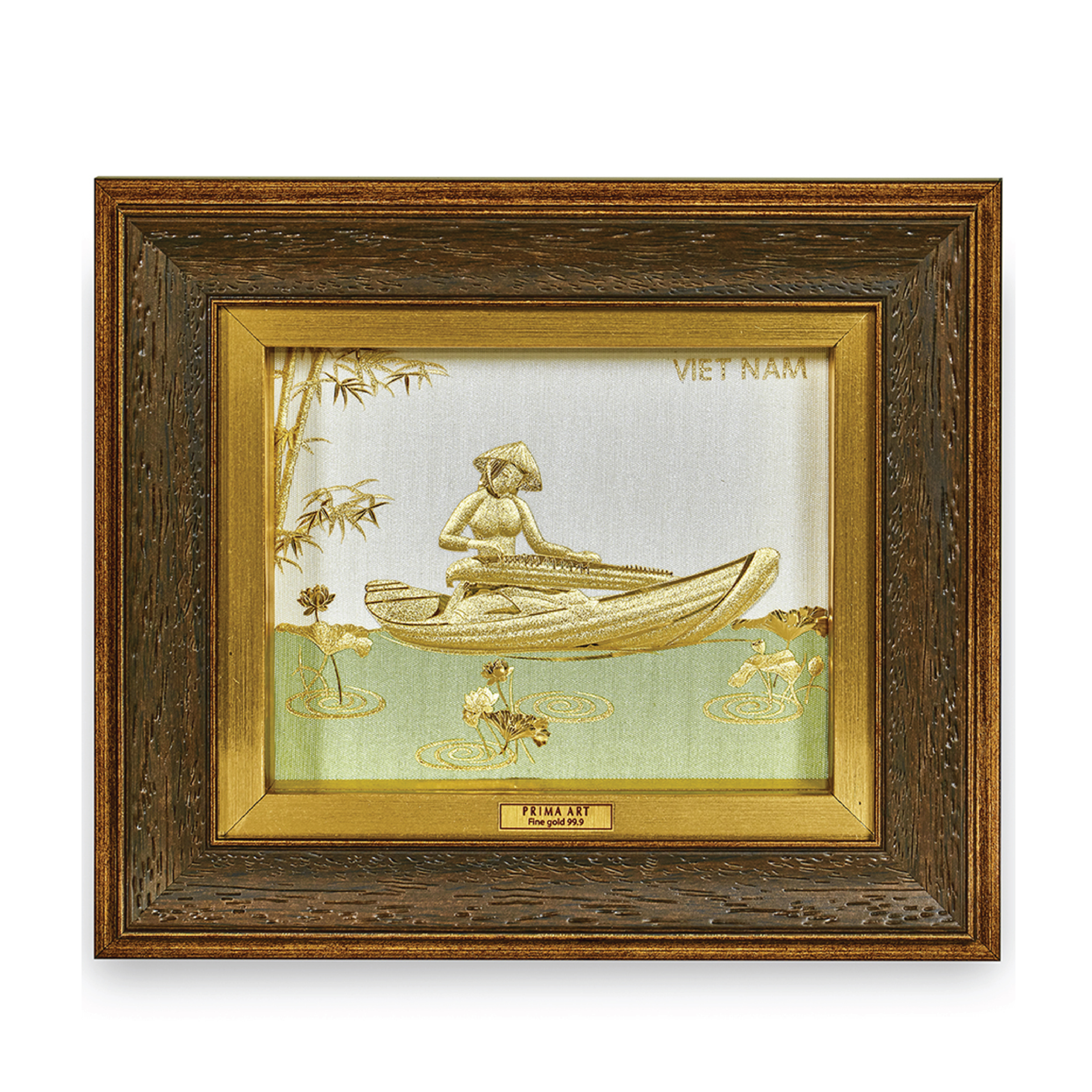 Tranh Vàng 24K PRIMA ART - Cô Gái Việt Nam Và Đàn Tranh - Kích thước 18 x 20 cm - CGS-0596-03