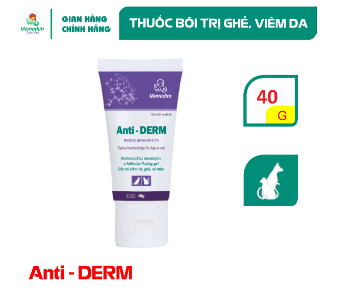 Thuốc bôi trị viêm da, ghẻ cho chó, mèo Vemedim Anti-Derm tube 40g