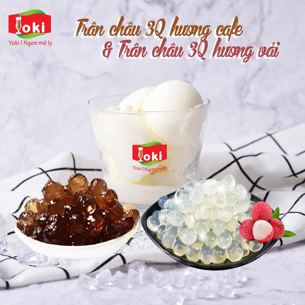 Combo Trân châu 3Q hương vải Yoki và Trân châu 3Q hương cafe Yoki