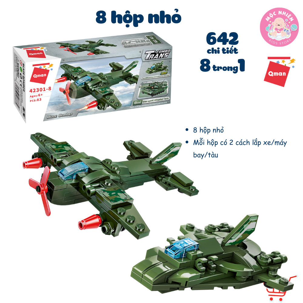 Đồ chơi lắp ráp xếp hình 8 trong 1 chủ đề quân sự Qman 42301 - Xe tăng quân sự