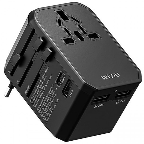 Sạc Adapter WiWU UA304 4in1 Universal Travel 45W cho điện thoại, máy tính bảng tích hợp cầu chì đôi, cửa 8 lỗ an toàn cho trẻ em - Hàng chính hãng