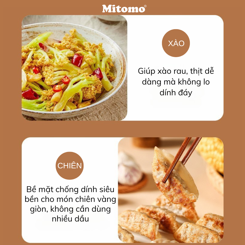 Bộ nồi chảo đá gốm Mitomo chống dính cao cấp 5 món có tay cầm tháo rời, dùng cho mọi loại bếp - Hàng chính hãng