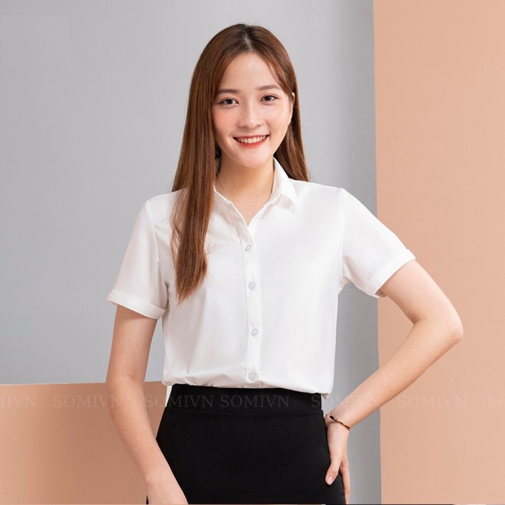 Áo Sơ mi công sở đẹp ngắn tay trơn giản đơn đủ size SM25