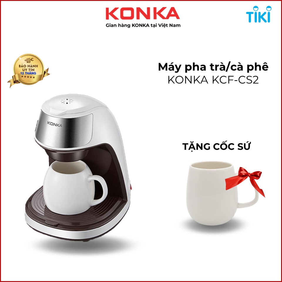 Máy Pha Cafe Cà Phê Pha Trà Tự Động  Tặng Cốc Sứ KONKA KCF-CS2 - Hàng Nhập Khẩu