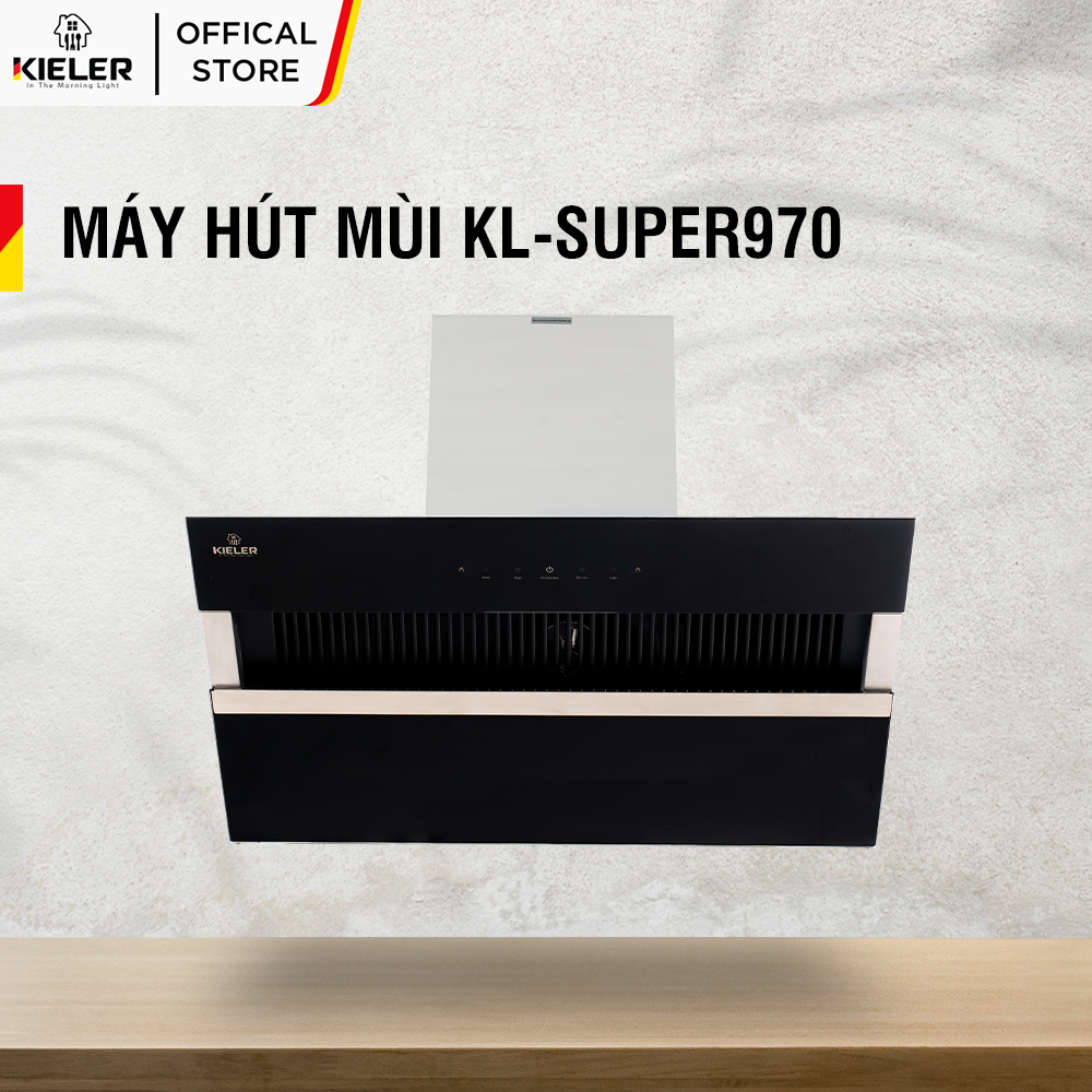 Máy hút mùi KIELER KL-SUPER970 công suất hút cao, không gây tiếng ồn, kiểu vát kính sang trọng, điều khiển bằng cử chỉ - Hàng Chính Hãng