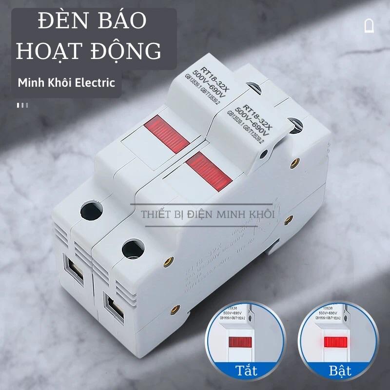 Bộ Cầu Chì RT 18-32X kèm ruột cầu chì sứ 2A-32A, cầu trì ống kèm đế