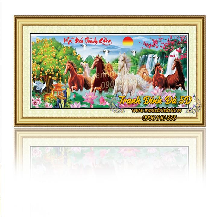 Tranh đính đá 8 con ngựa Mã đáo thành công mẫu đẹp