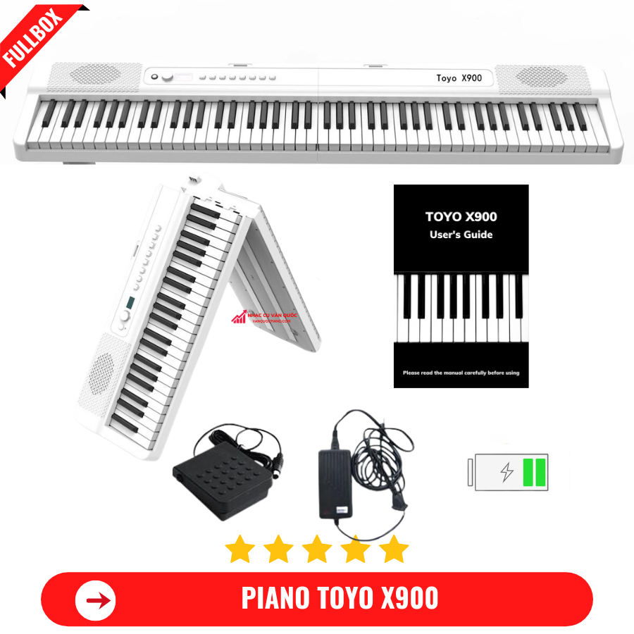 Đàn Piano Điện Toyo X900 Gấp Gọn -88 Phím Nặng Cảm Lực - Kết Nối Bluetooth + Chân Đế