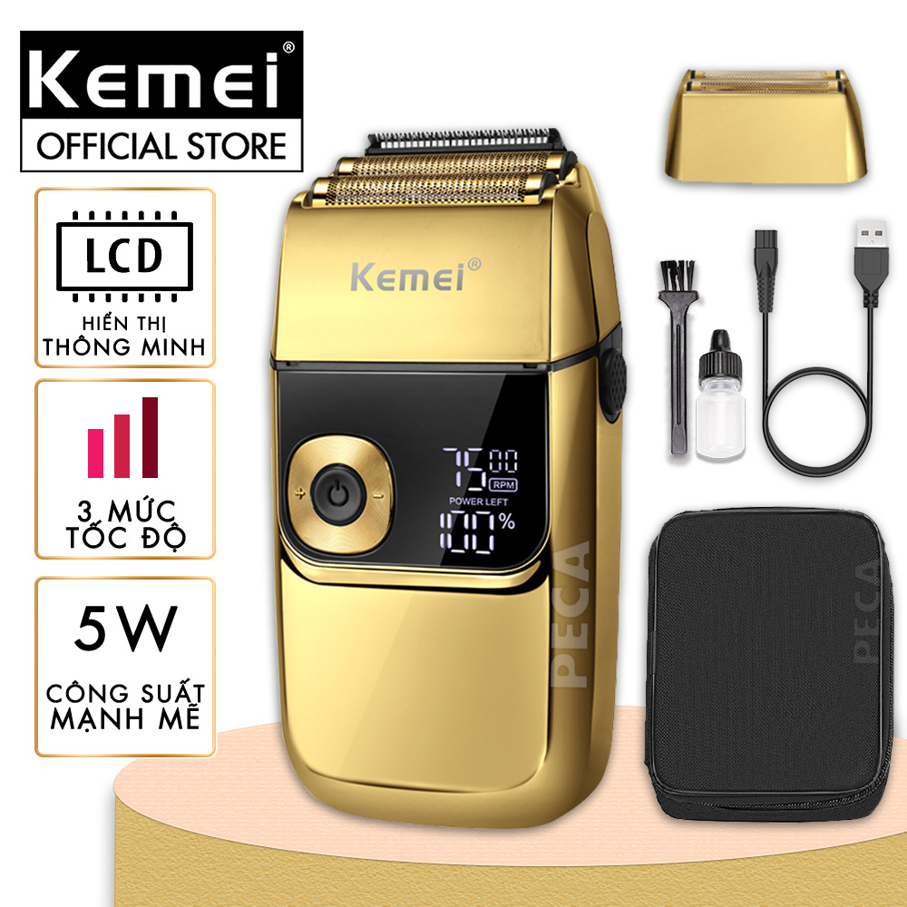 Máy cạo râu chuyên nghiệp Kemei KM-2028 điều chỉnh 3 mức tốc độ cắt kèm màn hình LCD hiển thị thông minh sạc nhanh USB công suất mạnh có thể dùng cạo đầu, fade tóc