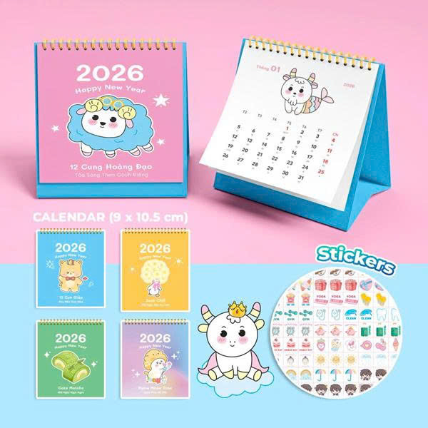 Lịch Để Bàn Mini 2026 ( 9x10.5 cm) - Nhiều Mẫu