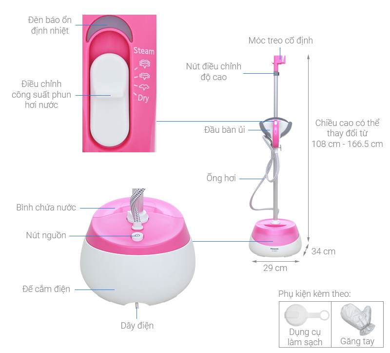 Bàn ủi hơi nước cầm tay loại đứng Panasonic NI-GSD071PRA  - Hàng chính hãng