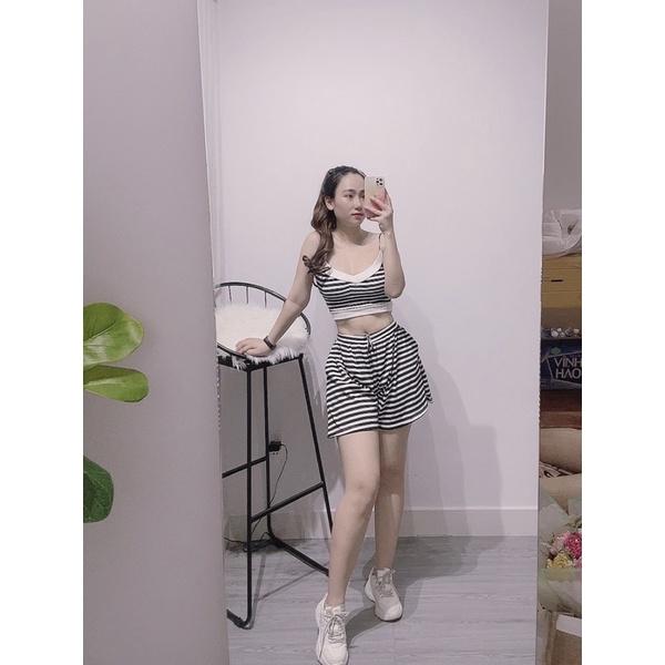 Set áo 2 dây sọc siêu cute - hình thật