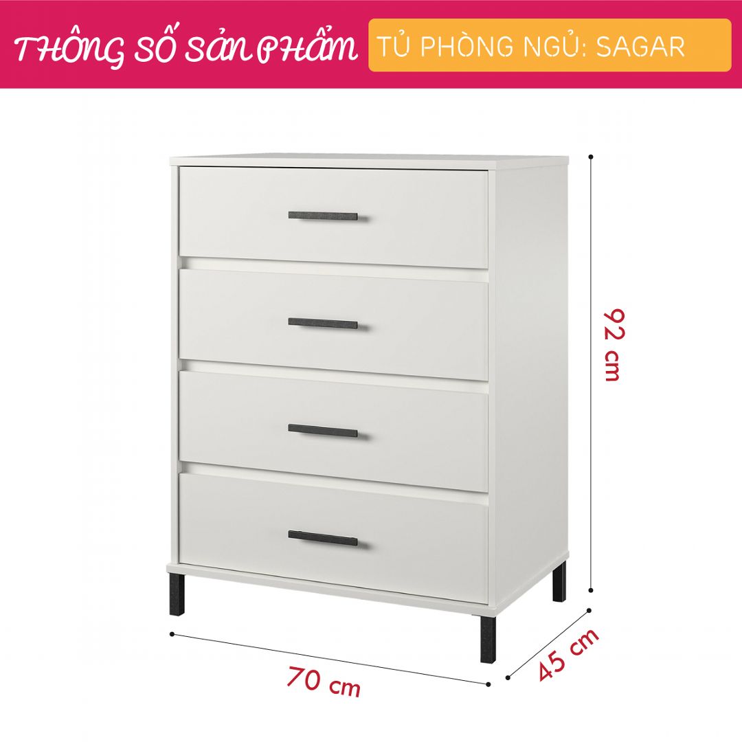 Tủ phòng ngủ gỗ hiện đại SMLIFE Sagar | Gỗ MDF dày 17mm chống ẩm | D70xR45xC92cm