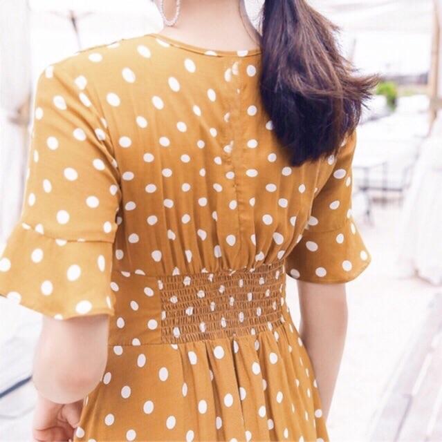 Đầm Xoè Ngắn Bi Vàng Cam