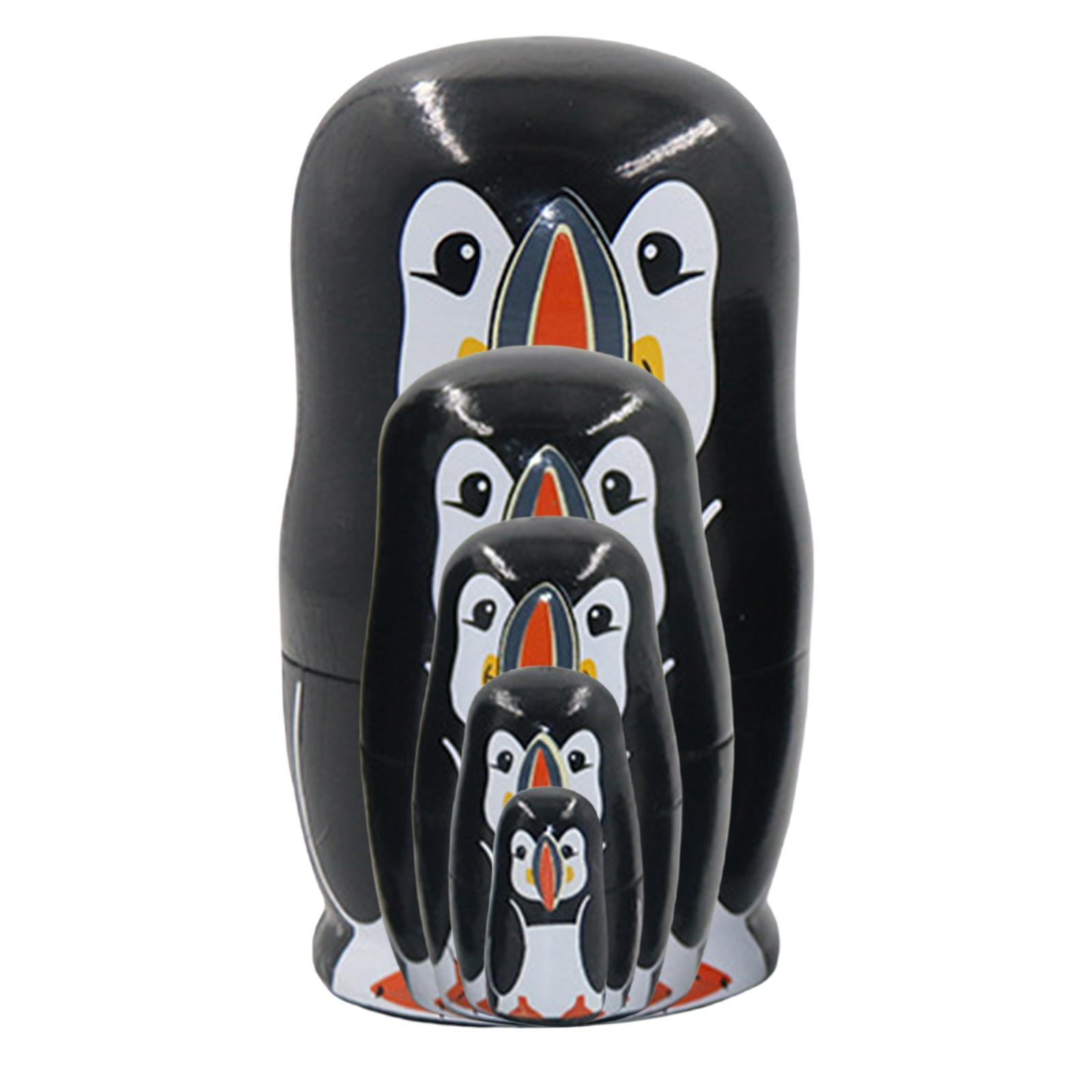 Cute Penguin Russian Nesting Dolls Matryoshka Stacking Toy 5 Pieces Colorful