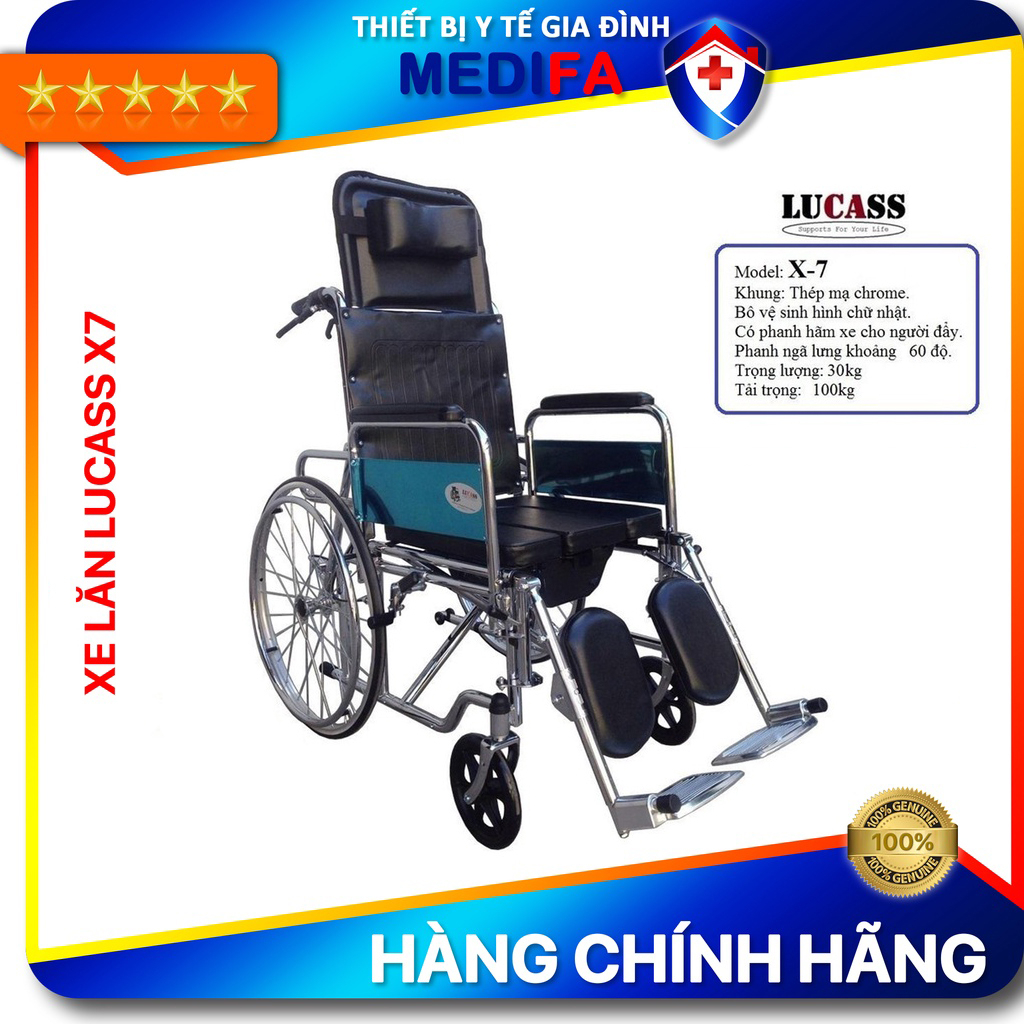 Xe lăn đa năng có bô vệ sinh, ngả, phanh tay LUCASS X7