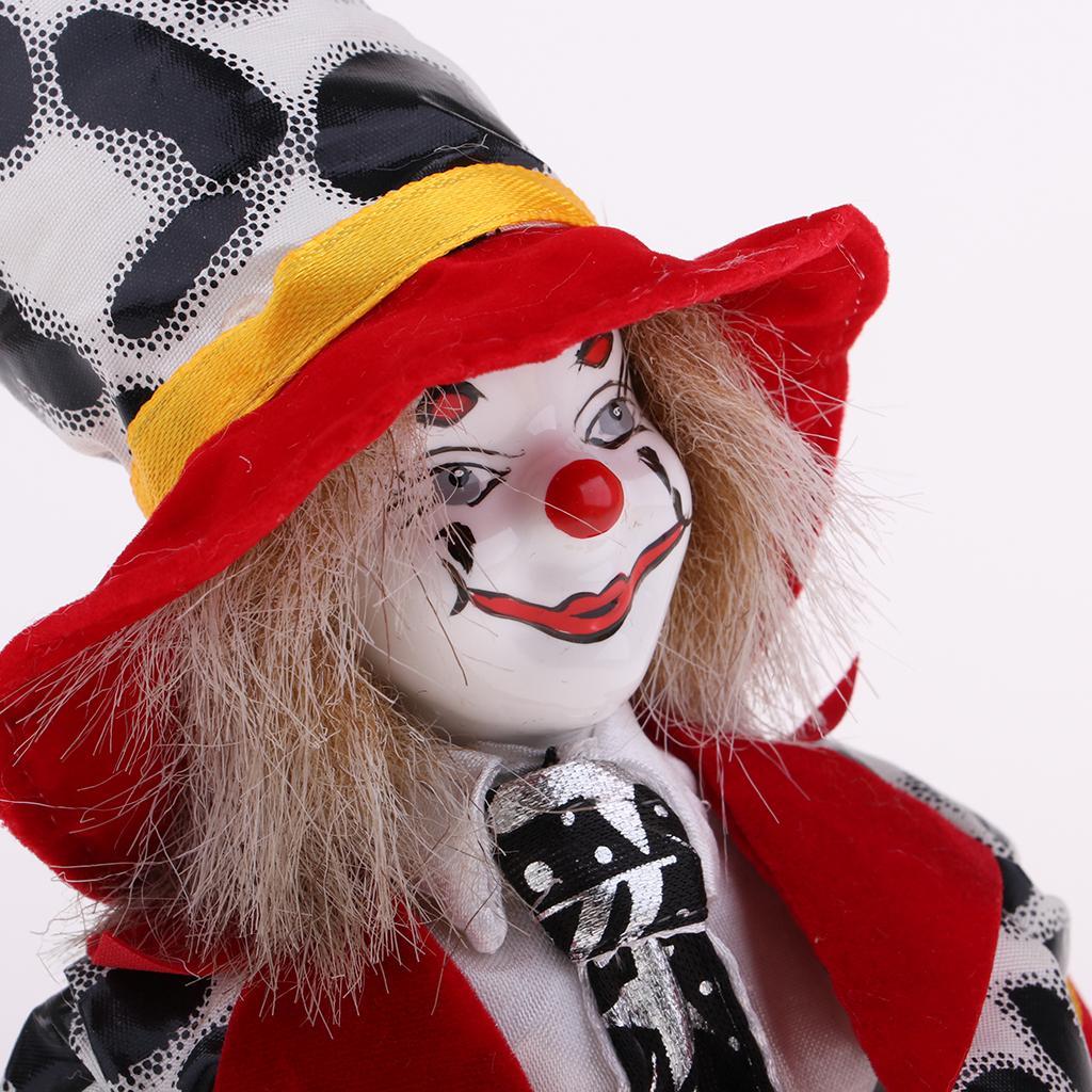 2pcs 7 Inch Porcelain Smiling Clown Doll Wearing Colorful Outfits, Funny Harlequin Doll, Circus Props, Halloween Decor