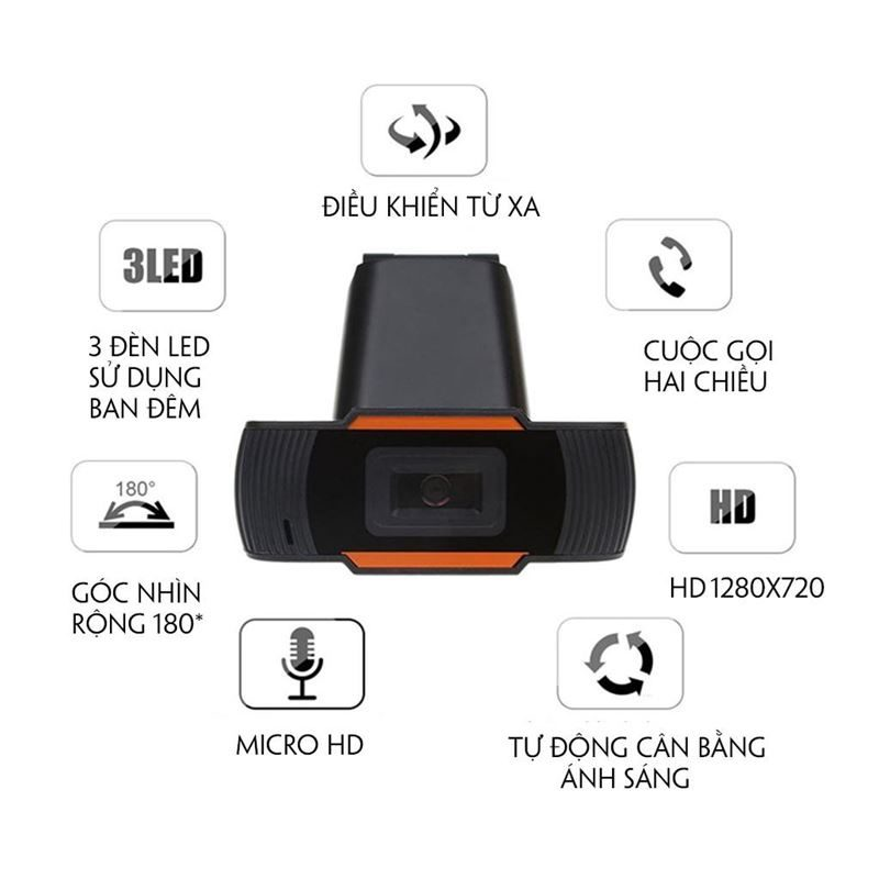 Webcam máy tính có mic HD 720P kẹp màn, sử dụng cho Livestream, Học và Làm việc Online rõ nét - Hàng nhập khẩu