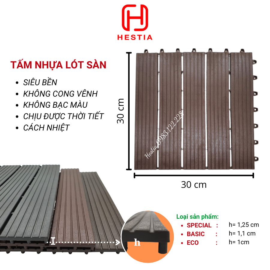 COMBO22 Vỉ lót sàn nhựa uPVC cao cấp 3T-450, Tấm nhựa trải sàn trang trí ban công / sân vườn / sân thượng; lót sàn chống trơn trượt nhà tắm / bể bơi - Hàng Việt Nam chất lượng cao