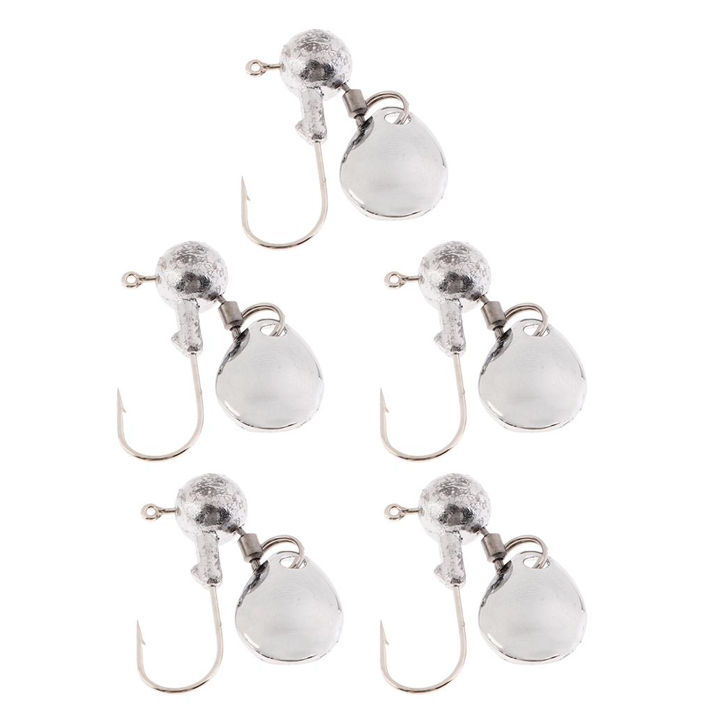 5x Fishing Ball Jig Heads Spinner Jigs Single Hook for Bass Fishing