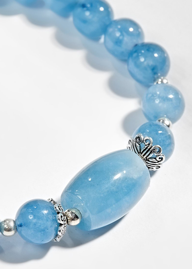 Vòng tay phong thủy đá Aquamarine phối lu thống mệnh Thủy, Mộc - Ngọc Quý Gemstones