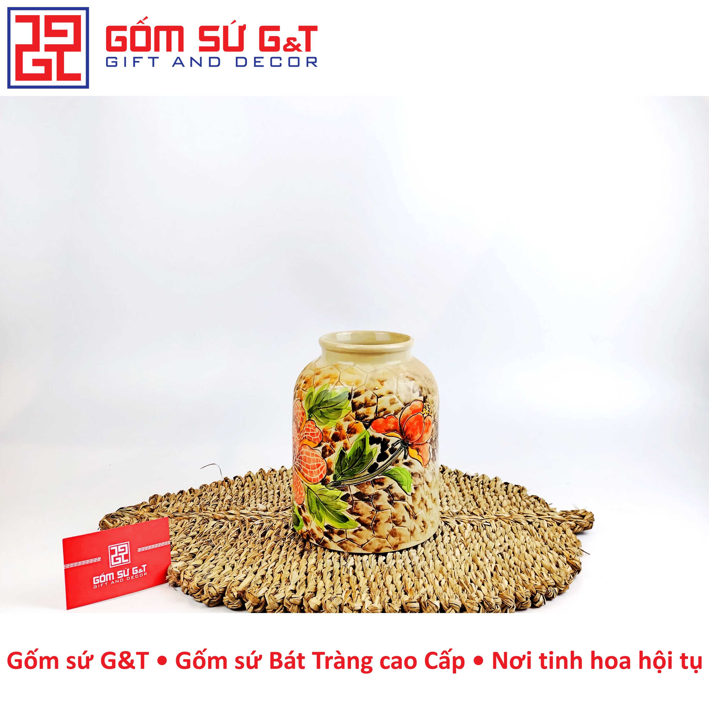 Lọ hoa đầm thấp hoa phù dung Gốm Sứ G&amp;T