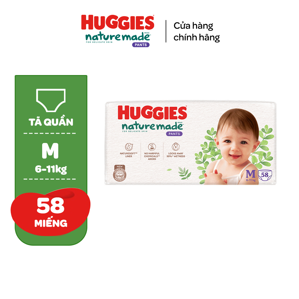 TãBỉm quần Huggies Platinum NatureMade M58L44XL38XXL26-Gói Super Jumbo & Jumbo – M58 QUẦN