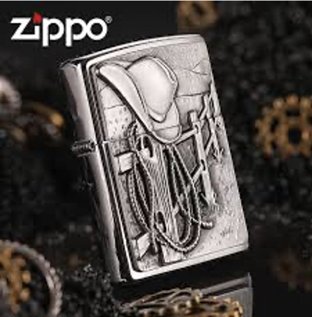 Bật lửa Zippo 24879 Cowboy Hat and Rope Emblem Brushed Chrome - Chính hãng 100%