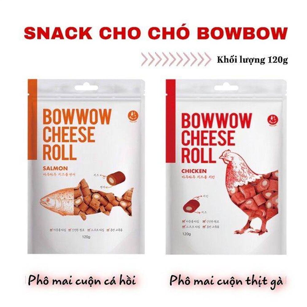 Snack Thưởng Phô Mai Cuộn Gà Và Cá Hồi Cho Thú Cưng Bowwow 120g