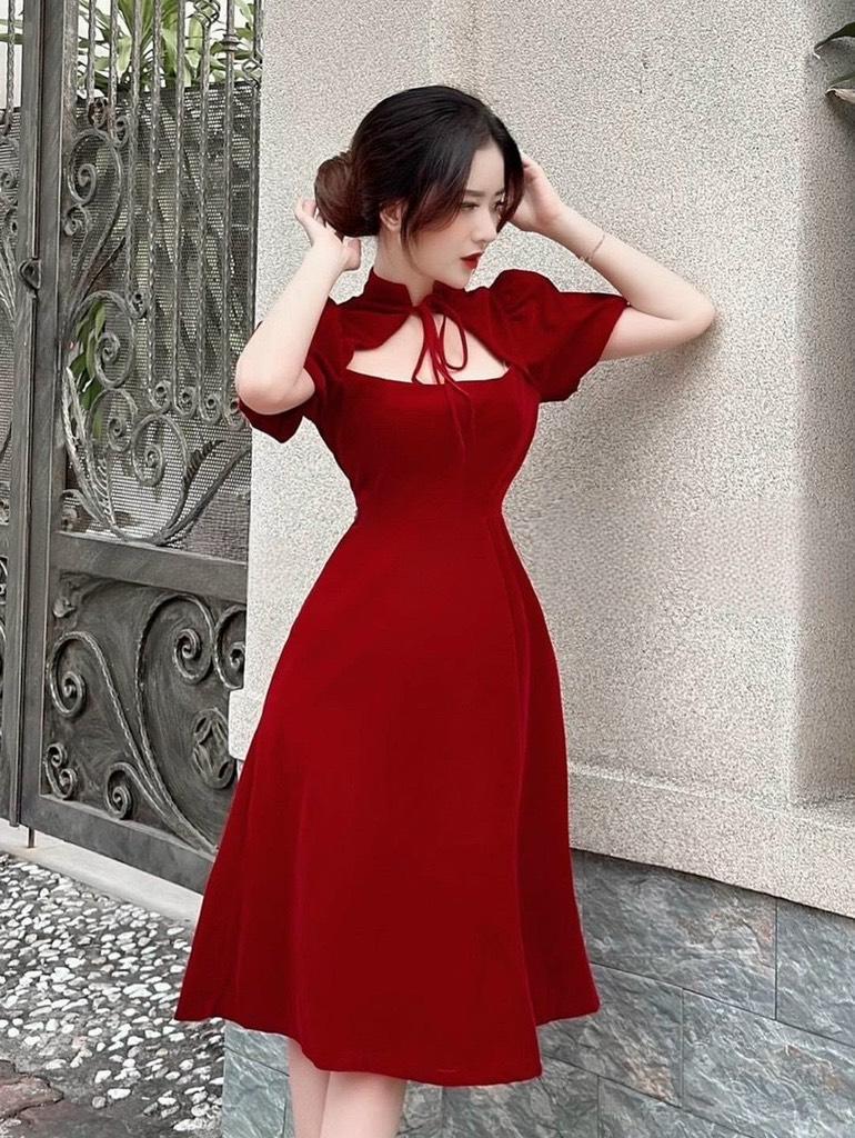 ĐẦM XÒE NHUNG TAY BÍ CỔ NƠ 14136