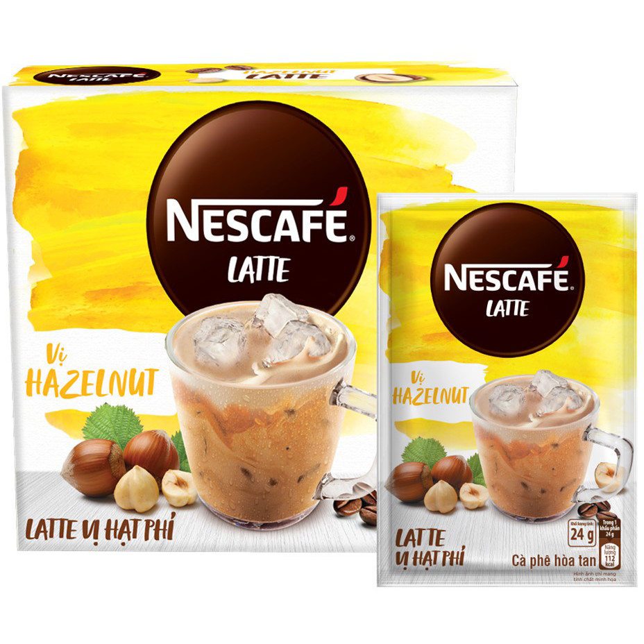 Combo 3 hộp cà phê hòa tan Nescafé Latte sữa hạt vị hạt phỉ (Hộp 10 gói x 24g) - [Tặng 1 ly 2 lớp tiện lợi]