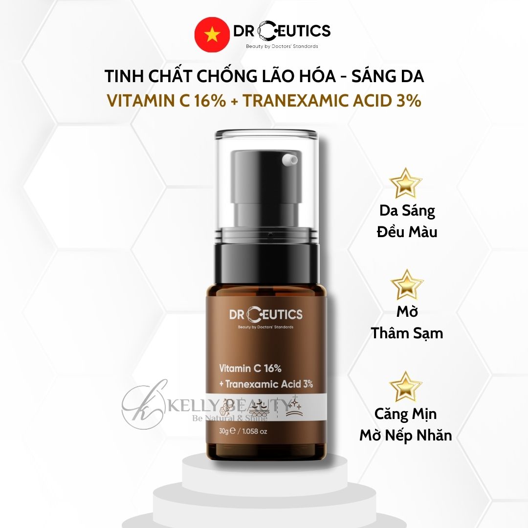DrCeutics Vitamin C 16% + Tranexamic 3% - Tinh Chất Chống Lão Hóa, Sáng Da, Mờ Thâm Nám | Kelly Beauty